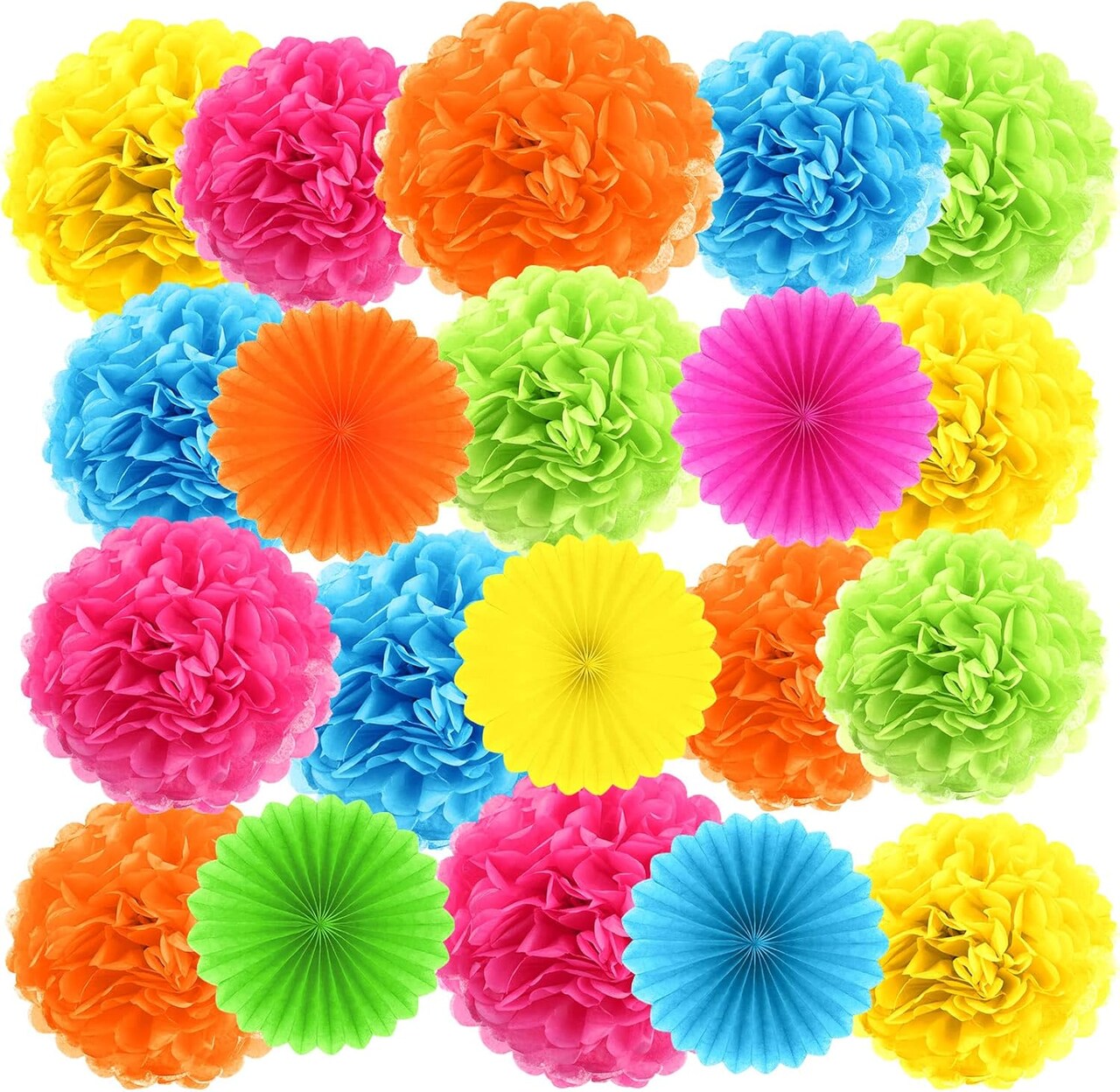 60 Pcs Tissue Paper Pom Poms Kit Colorful 10, 12, 14 Inch Rainbow Pom Poms Ball Decorations for Classroom Outdoor Birthday Wedding